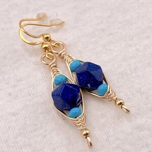 Elegant Gold and Blue Dangle Earrings